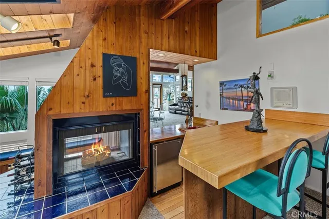 a view of a large body of water with a building in the background