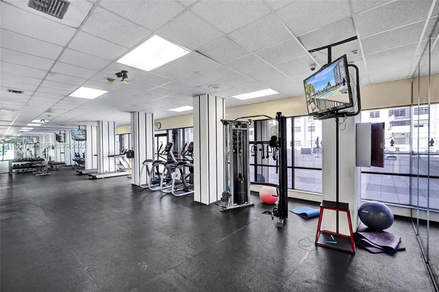 a view of a room with gym equipment