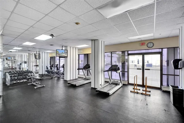 a view of a room with gym equipment