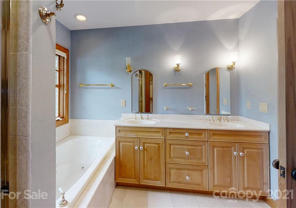 56 Devonshire Drive Mills River, NC 28759 - Photo 16 of 43 a spacious bathroom with a granite countertop sink and a mirror