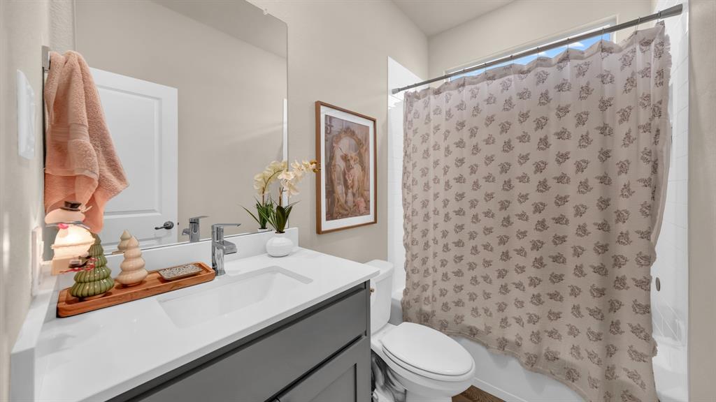 2429 Goodnight Ranch Drive Weatherford, TX 76087 - Photo 21 of 32 a bathroom with a sink a toilet and a mirror