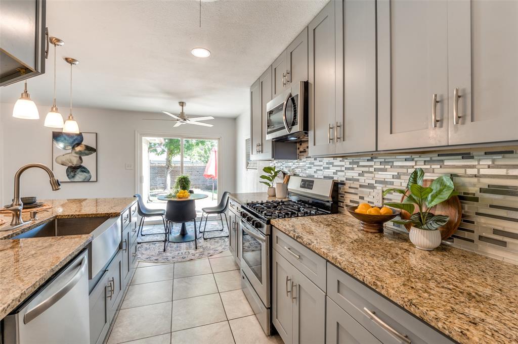 1209 Ridgeway Drive Richardson, TX 75080 - Photo 16 of 33 a kitchen with stainless steel appliances granite countertop a sink stove and cabinets
