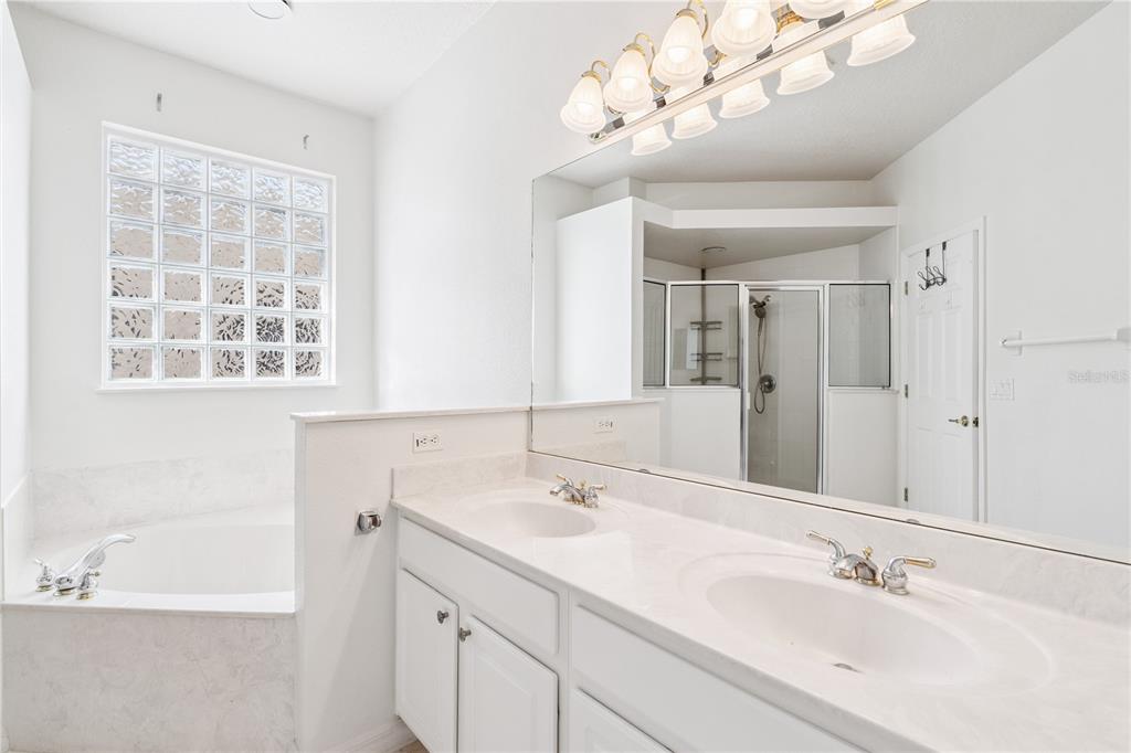 3823 Beacon Ridge Way Clermont, FL 34711 - Photo 34 of 57 a bathroom with a sink vanity tub and a mirror