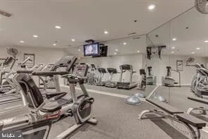 a view of a room with gym equipment