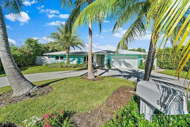 a garden view with a seating space