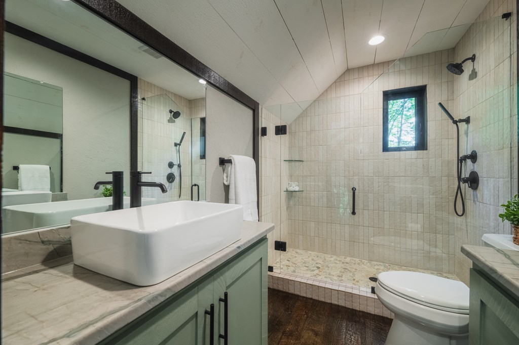741 Price Road Blue Ridge, GA 30513 - Photo 29 of 58 a bathroom with a sink a toilet and shower