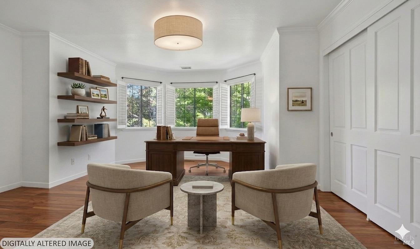 10 Lockton Lane Novato, CA 94945 - Photo 46 of 68 Second home office with an alcove of three large windows and views of mature trees- maple, poplar, blue oak, and magnolia. Ideal for a quiet work-from-home setting.