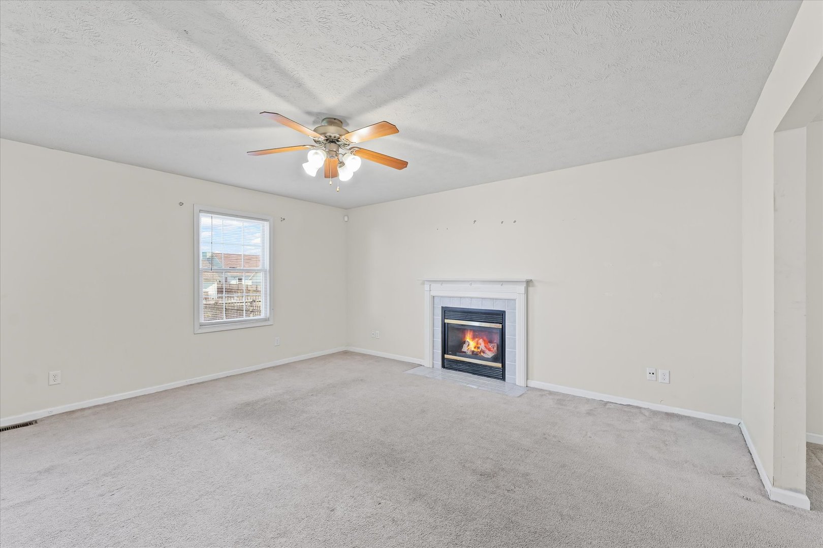 1418 Ogelthorpe Avenue Urbana, IL 61802 - Photo 8 of 36 an empty room with a fireplace and a chandelier fan