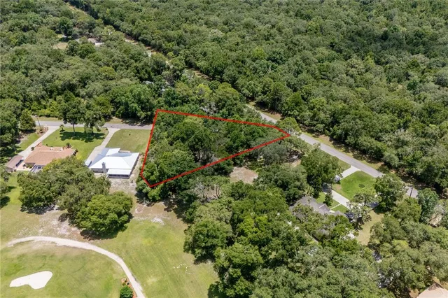 an aerial view of residential house with outdoor space and trees all around