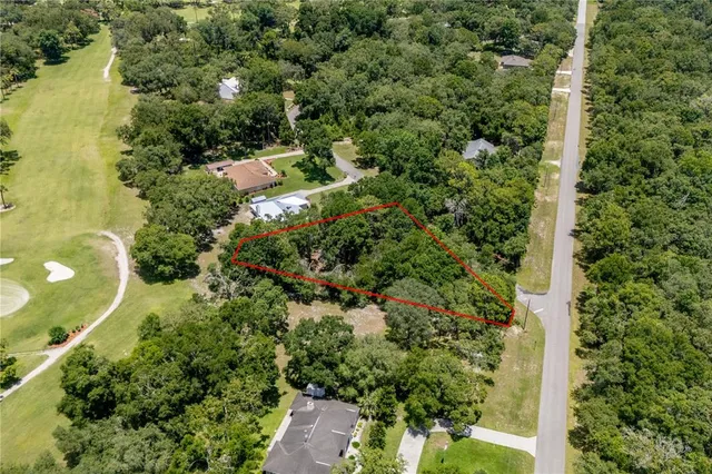 an aerial view of residential houses with outdoor space and trees