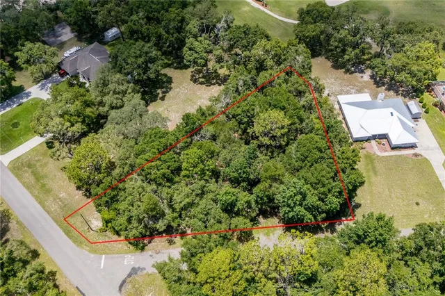 an aerial view of a house with a yard and garden