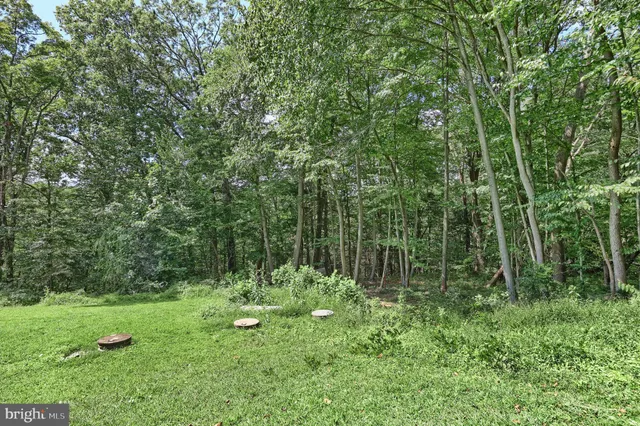 an aerial view of a house with yard