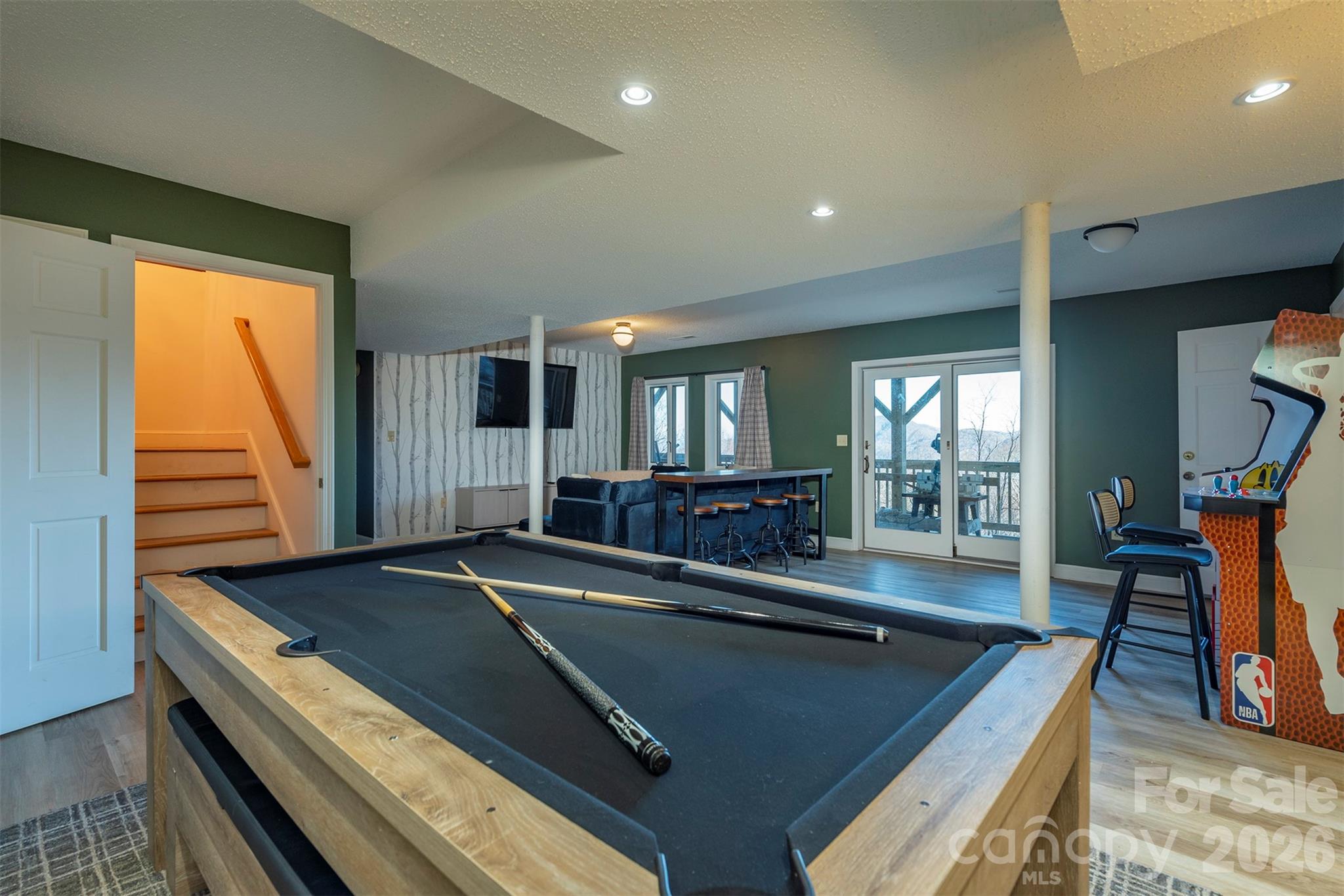 322 Goldenleaf Road Mars Hill, NC 28754 - Photo 28 of 47 a living room with furniture pool table and a flat screen tv