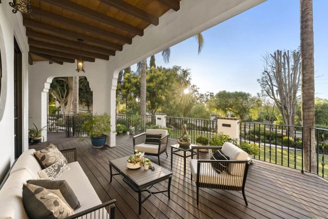 an outdoor space with furniture