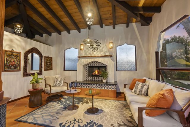 an outdoor space with seating