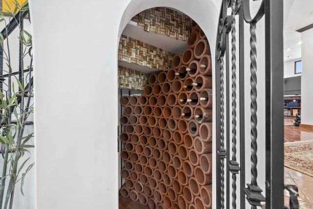 a view of a wooden door with a glass door