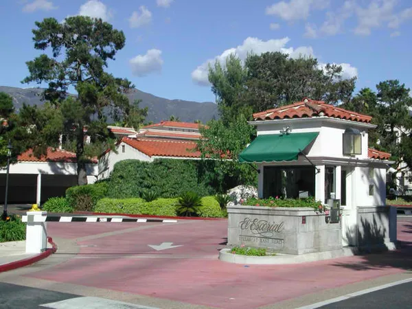a view of a house with a yard and potted plants