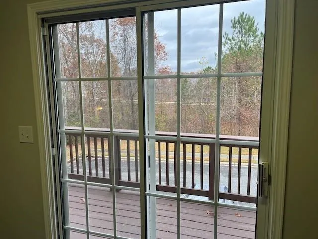 a view of a forest from a window