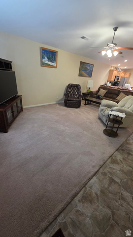 1330 North Dixie Downs Road, Unit 72 St. George, UT 84770 - Photo 8 of 21 Living room with stone finish flooring and a ceiling fan