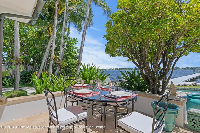 a view of backyard with swimming pool and outdoor seating