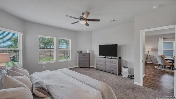 a bedroom with furniture and flat screen tv