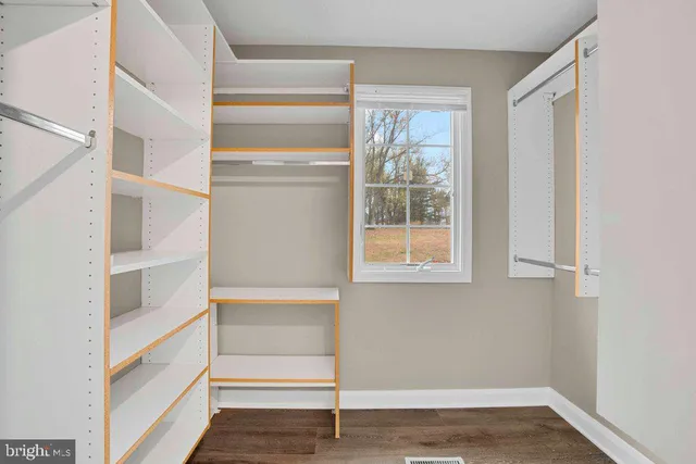 a view of an empty walk in closet