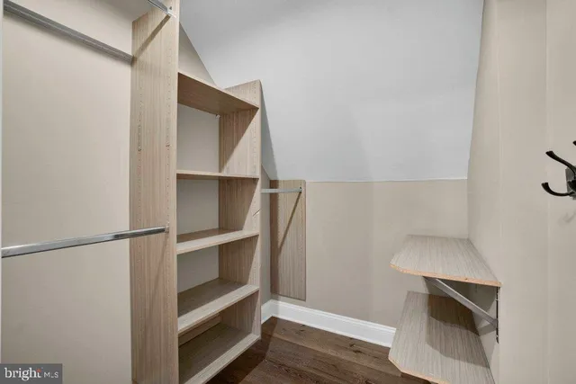 a view of an empty walk in closet