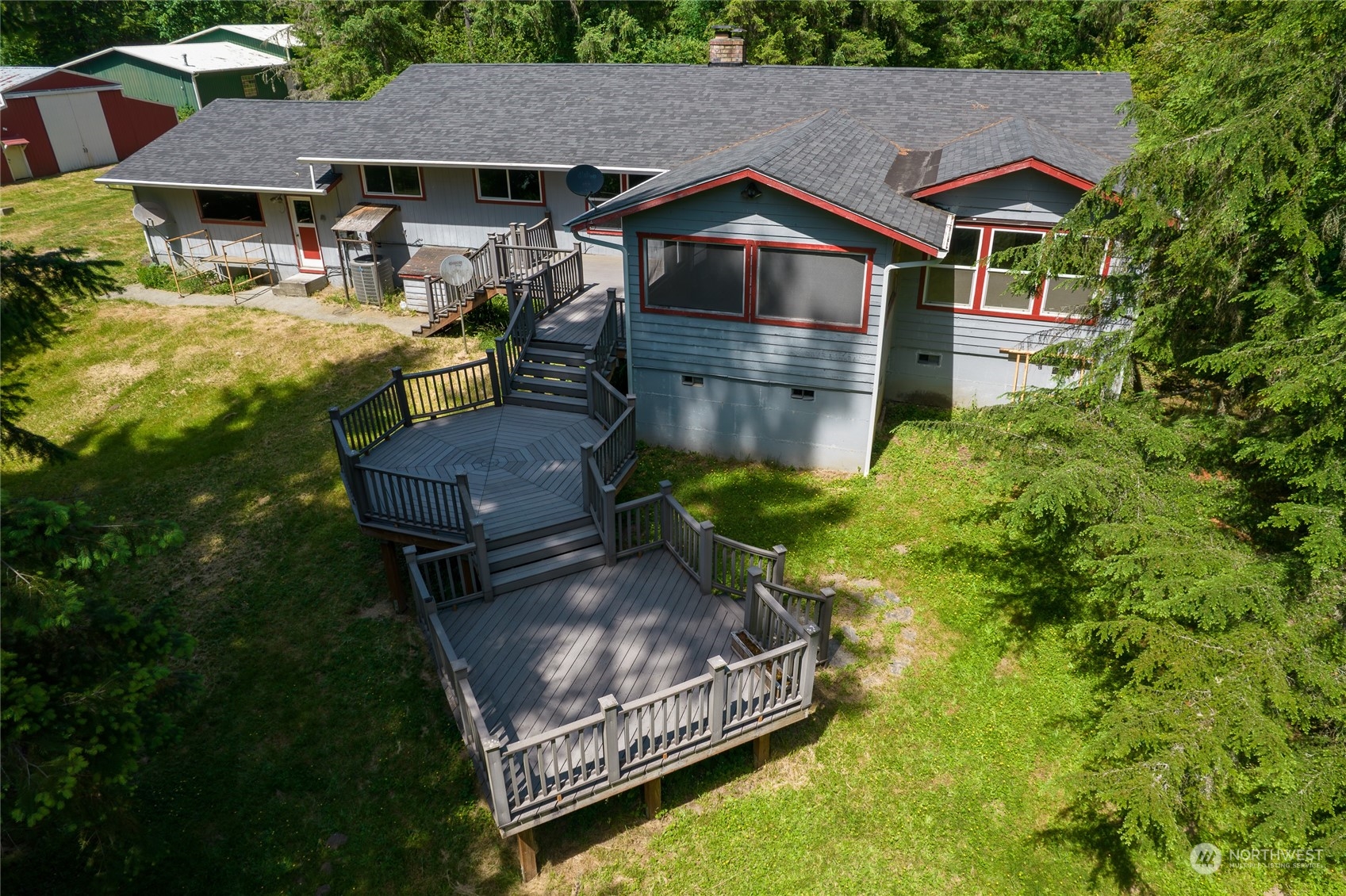 828 Lucas Creek Road Chehalis, WA 98532 - Photo 34 of 36 an aerial view of a house with swimming pool and porch