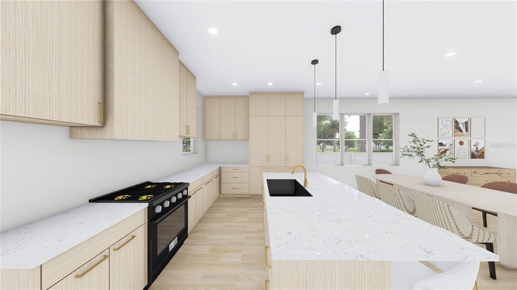 1505 West Arch Street, Unit 1 Tampa, FL 33607 - Photo 13 of 27 a large white kitchen with a stove a sink a refrigerator and white cabinets with wooden floor