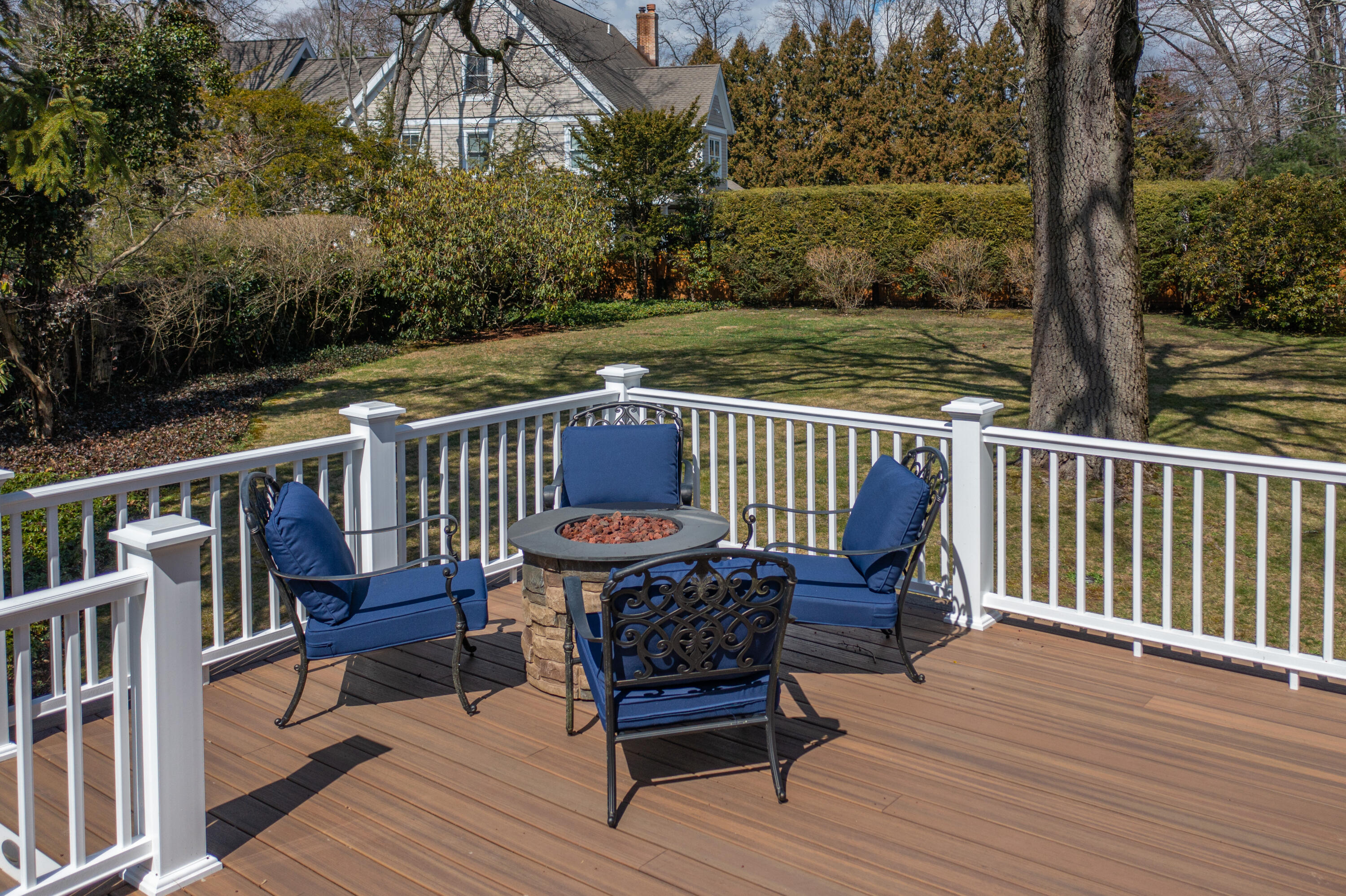9 Duffy's Lane Darien, CT 06820 - Photo 36 of 42 a view of a wooden deck with furniture