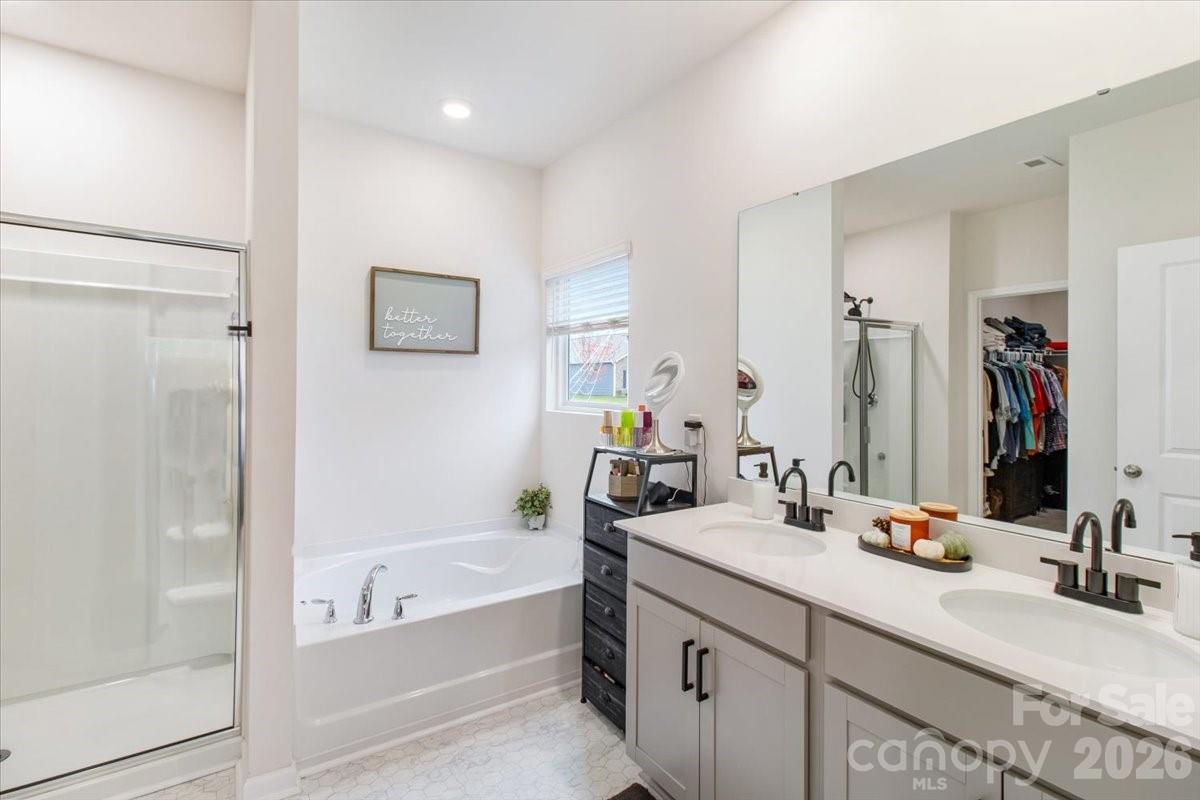 345 Ridgeview Lane Mars Hill, NC 28754 - Photo 7 of 13 a bathroom with a bathtub double sink and a mirror