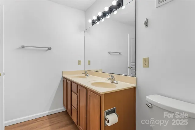 a bathroom with a sink a toilet and vanity