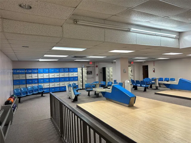 a view of a park with swings and slides