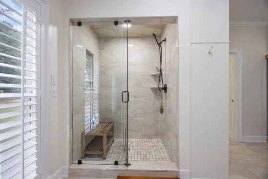 a bathroom with a shower