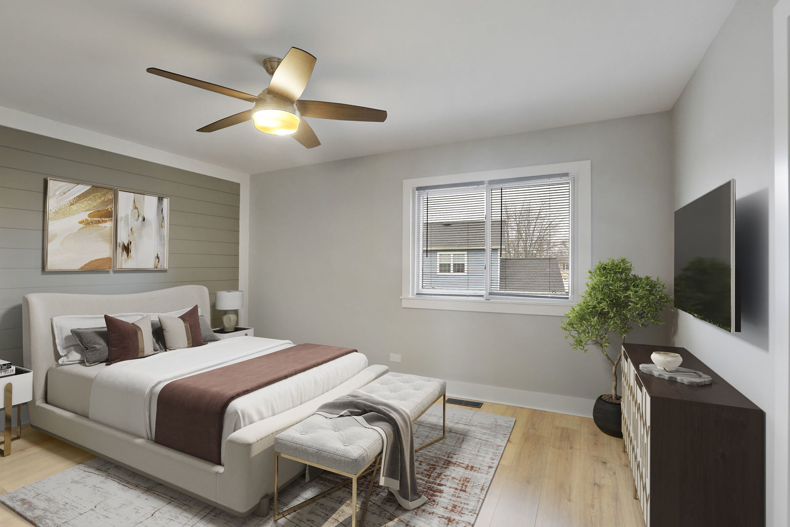 4506 Harbor Circle Hoffman Estates, IL 60192 - Photo 12 of 28 a bedroom with a large bed and a flat tv screen on dresser