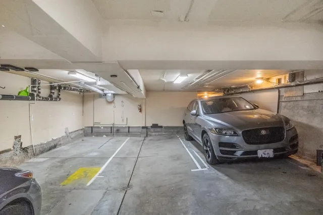 a view of a garage with furniture