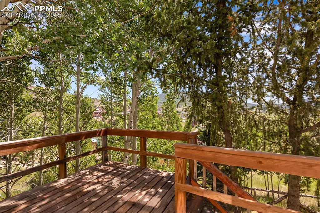 210 7th Street Victor, CO 80860 - Photo 6 of 38 a view of a balcony with wooden floor and fence