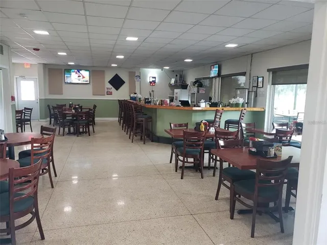 a view of a dining area with furniture