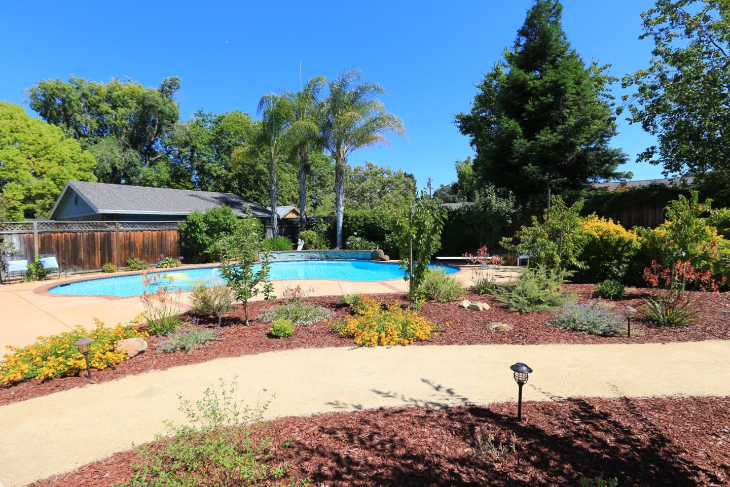 1068 Audrey Avenue Campbell, CA 95008 - Photo 33 of 47 a view of a backyard with plants and swimming pool