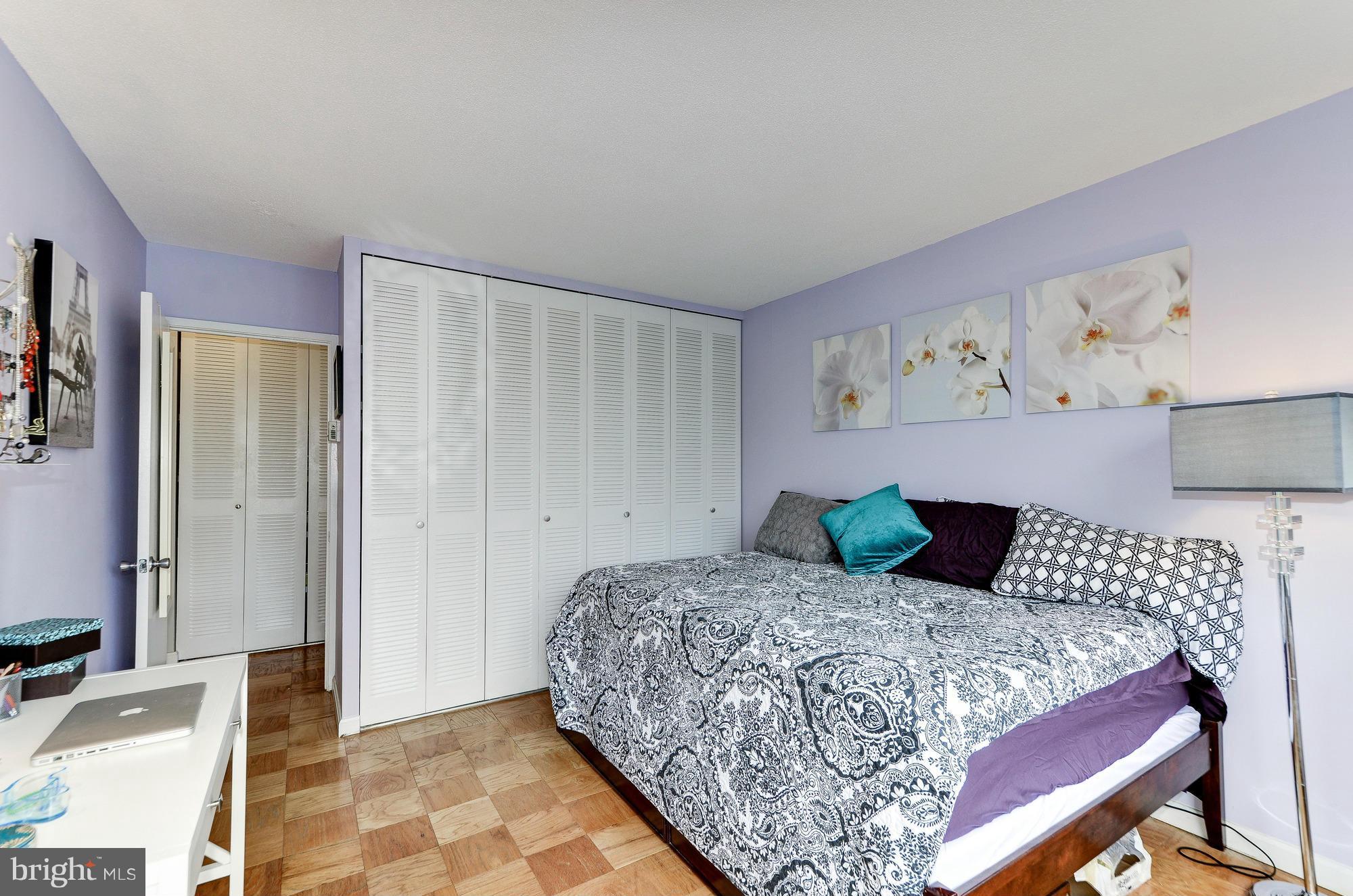 1301 Delaware Avenue Southwest, Unit N523 Washington, DC 20024 - Photo 13 of 26 a bedroom with a large bed and a couch