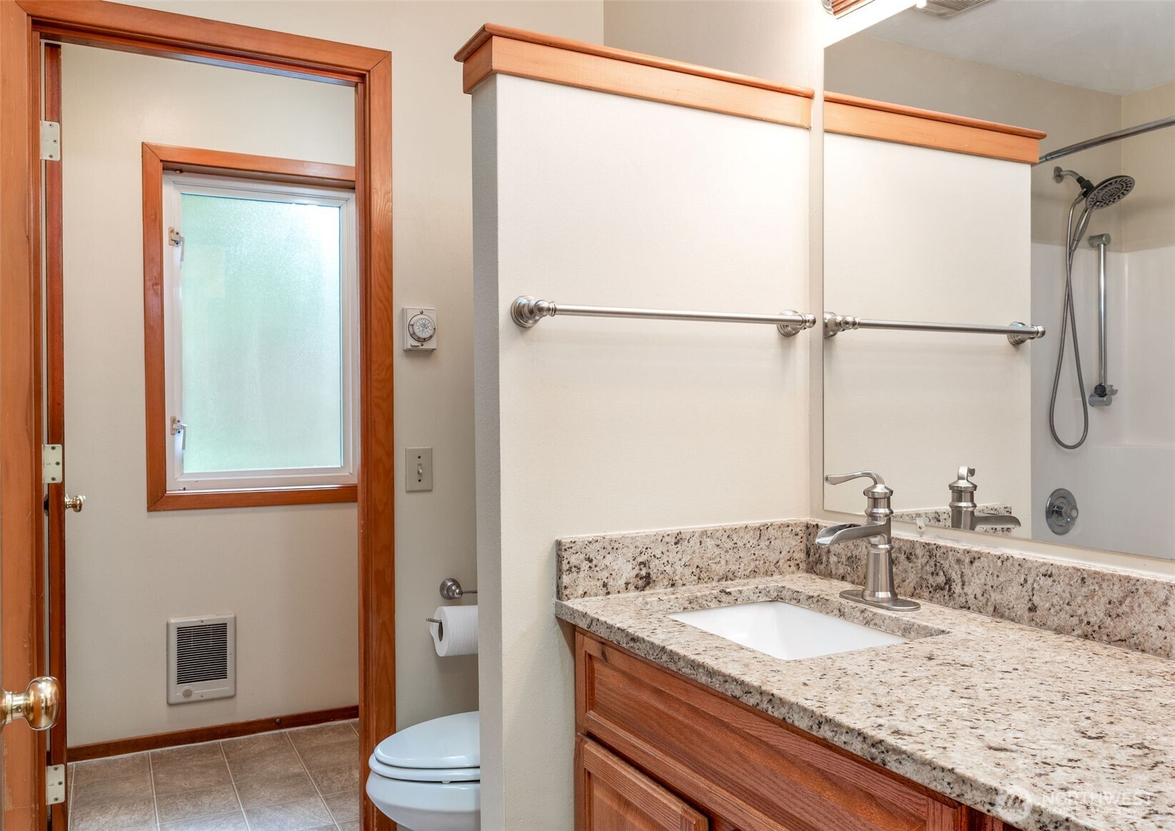 38 Brighton Street Port Hadlock, WA 98339 - Photo 24 of 37 a bathroom with a granite countertop sink toilet and shower