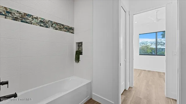 a bathroom with a bathtub