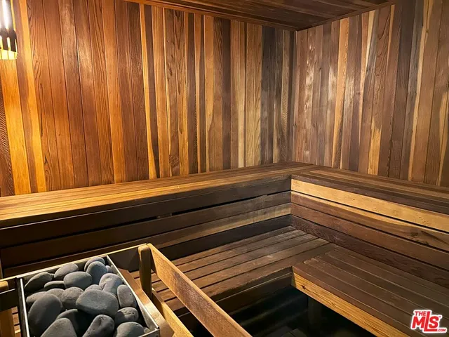 a bathroom with a window and door