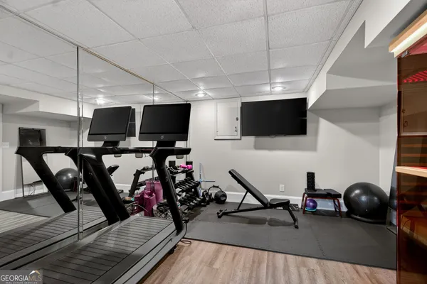 a view of a room with gym equipment