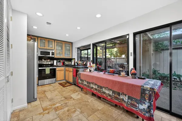 a large counter top space in the kitchen