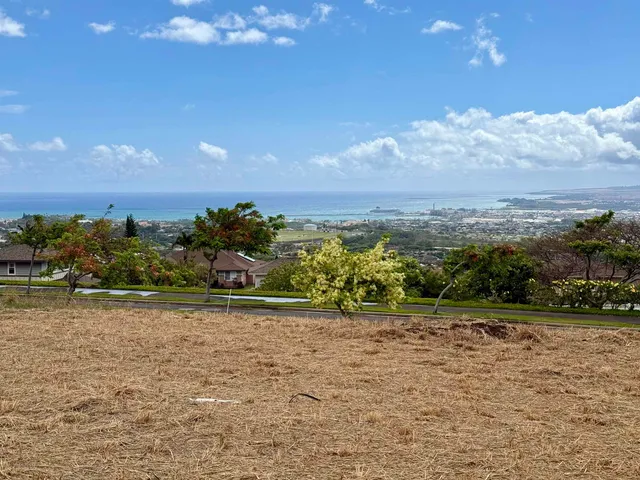 a view of a lake with houses in the back