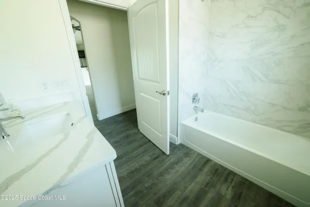 a bathroom with a bathtub