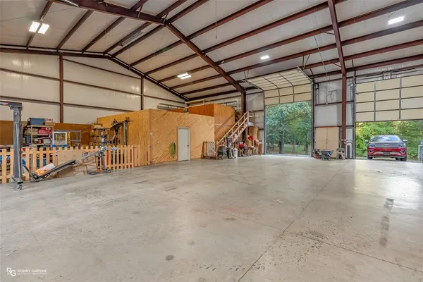 a view of a garage with equipment