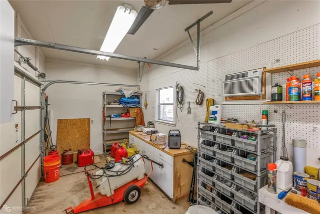 a storage room with cabinets
