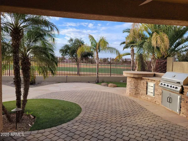 a view of a backyard with palm trees